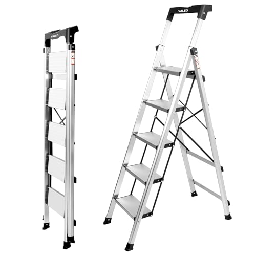 Valeo Aluminium 5 Step Ladder with Retractable Handgrip,Anti-Slip Pedal,330 lbs