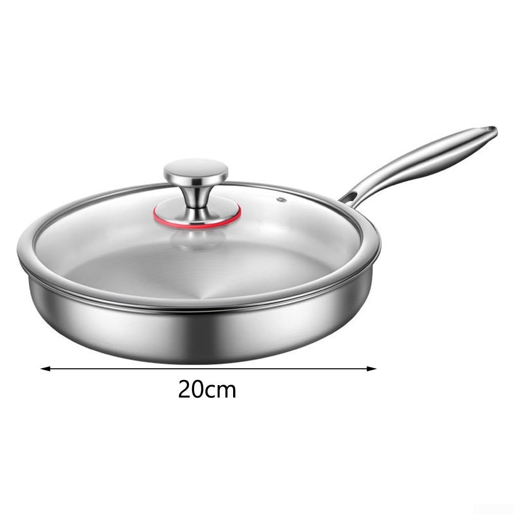 Sartén de acero inoxidable 316 con tapa de cristal, sin revestimiento, base de tres capas, inducción 24 cm
