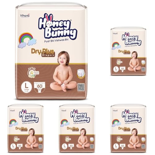 Image of Honey Bunny Baby Diaper Pants Super Soft Dry Plus 12 Hour protection L-60 (Pack of 5)