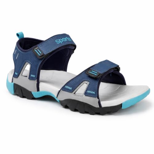 Image of Men's Sports Sandals | Lightweight Outdoor Trekking Sandals | Adjustable Velcro Straps | Cushioned Footbed | Anti-Skid Sole | Comfortable Walking Sandals for Men (Blue /Grey)