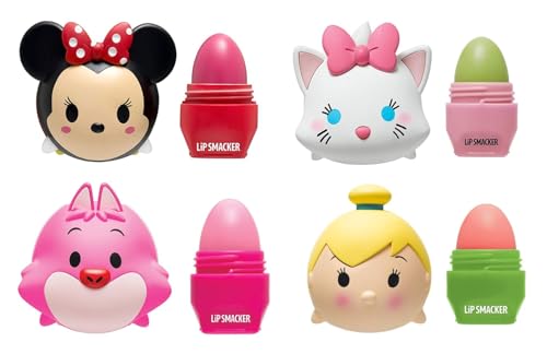Labios, Beauty Lip Smacker Disney Tsum Tsum Lip Balm, Minnie/Marie/Cheshire Cat/Tinker Bell, 4 Count