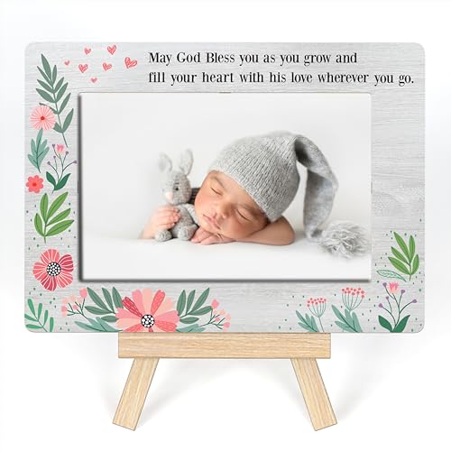 Baby Dedication Gift, Baptism Picture Frame Gifts For Girls, May God Bless You As You Grow Photo Frame, Christening Gifts For Godchild From Godmother Godfather, Tabletop Picture Frame With Easel (A08)