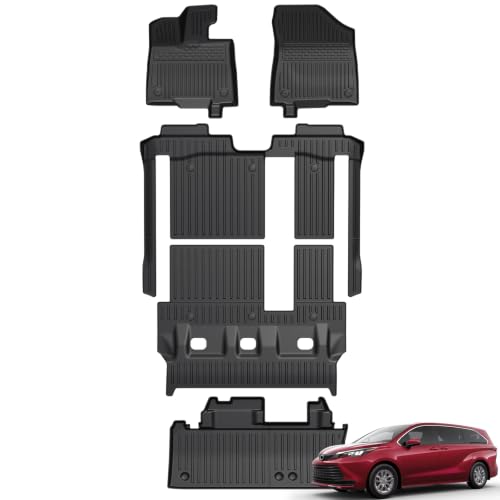 GALVAGNITE Floor Mats for Toyota Sienna 2021-2026 All Weather Floor Mats Lower Trunk Cargo Liner Accessories Full Coverage Set (Fit 8-Seat with Spare Tire)
