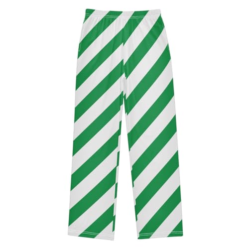 Boys' Pants Green and White Diagonal Lines Long Bottoms Jogger Pants Elastic Waist Trousers with Pockets S-XL