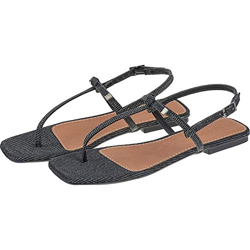 Sandalia Feminina Rasteirinha Leve Brilho Eleganteria Tamanho:35;Cor:Preto