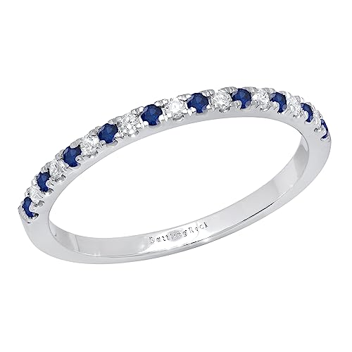 Dazzlingrock Collection Round Alternate Blue Sapphire & White Diamond Stackable Wedding Band for Women in 925 Sterling Silver