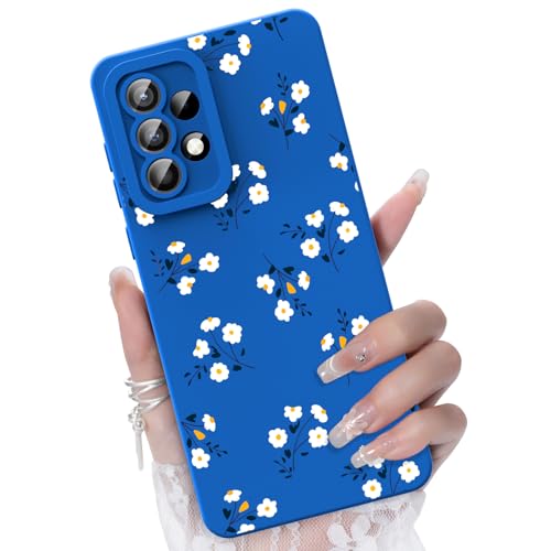 CASBST for Galaxy A52 5G/4G Phone Case, White Small Daisy Pattern, Blue