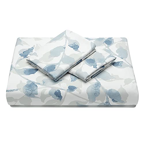 Chanasya 7-Piece Queen Duvet Cover Set - Costal Blue White Leaves Print Microfiber Bedding Combo - 1 Duvet Cover, 4 Pillow Shams, 1 Fitted Sheet, And 1 Flat Sheet #TOP5