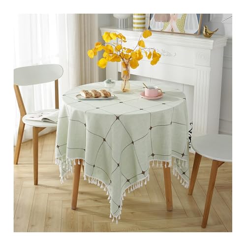 Tischdecke Abwaschbar Hellgrün, Polyester Tablecloth Karomuster Tischtuch Rund Round 260CM für Wohnzimmer, Esszimmer, Balkon, Garten