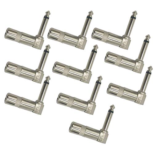 Douzime 10Pcs 1/4 inch Audio Plugs TS Mono Male Solder Type 6.35 mm Stereo 90 Degree Right Angle Plug for Speaker Guitar Microphone Cable Snakes Soldering Connector