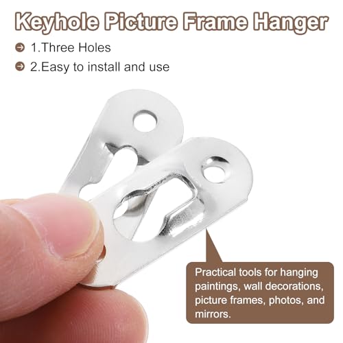 Image of uxcell 20Pcs Keyhole Picture Frame Hangers, 37x14mm Heavy Duty Metal Keyhole Hangers Plates Metal Hanging Brackets with Screws for Mirrors, Pictures, and Photo Frames, Silver