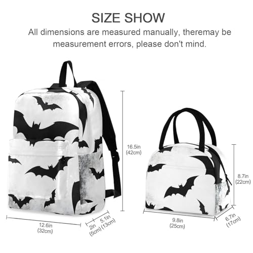 Backpack Lunch Bag Set Bats Shadow Print, Big Storage Travel Backpacks with Insulated Lunch Box for Office Hiking Picnic2