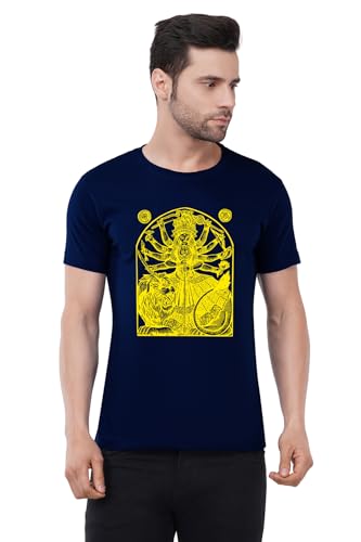 Image of Caseria Men's Cotton Printed T-Shirt -Mother Durga | 100% Cotton | Half Sleeves | Regular Fit | Printed | Round Neck | Graphic T Shirt