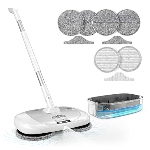 CLEANHAUS Cordless Electric Mop with Cleaning Station - Electric Spin Mop with LED Headlight and Water Sprayer - Cordless Mop with Build-in 300 ml Water Tank - Electric Mops for Floor Cleaning