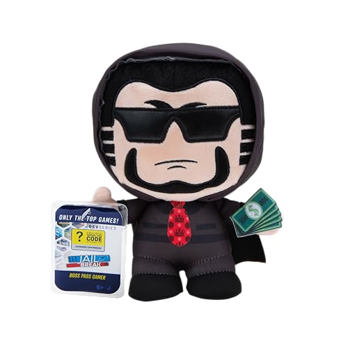 DevSeries Boss Pass Gamer Collector Plush - 8-Inch Polyester Plush with Exclusive Virtual Item Code, Black, Small