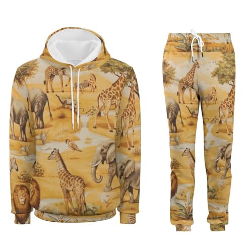 Sweat à capuche et pantalon 3D homme survêtement girafe éléphant idéal pour le sport