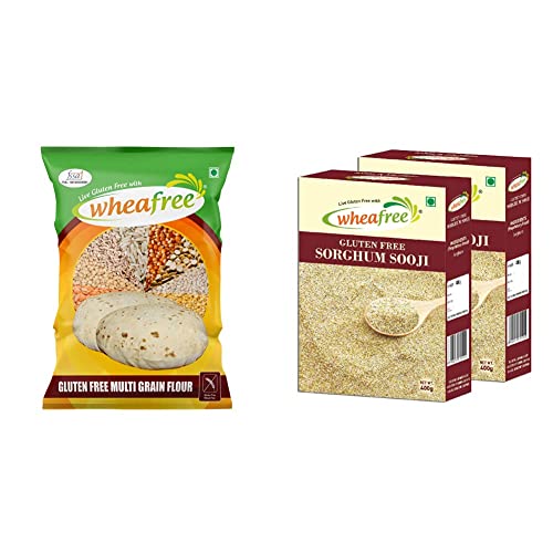 Image of Wheafree Gluten Free Flour (5kg) Certified Gluten Free & Wheafree Gluten Free Sorghum Sooji (Pack of 2 x 400g Each)