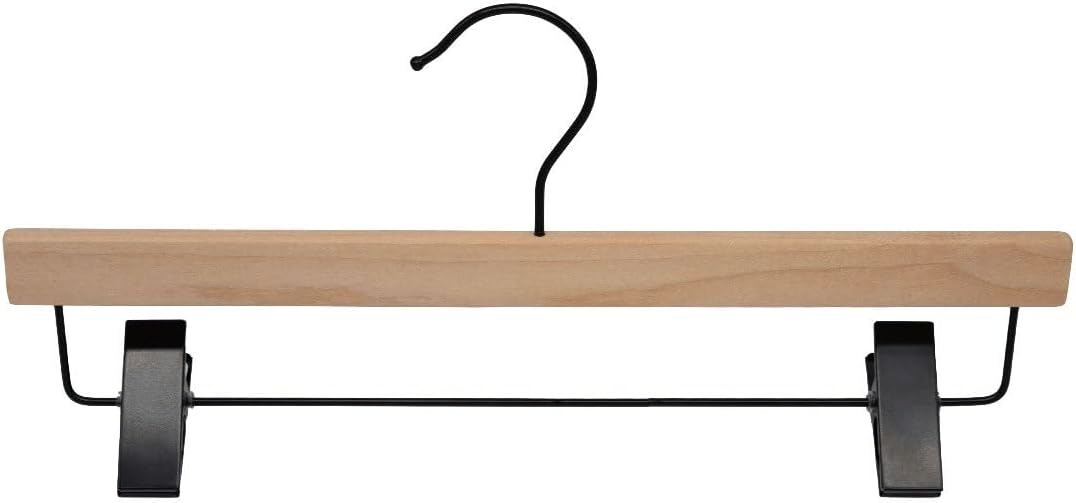 NAHANCO Wooden Skirt/Pant Hanger, 14" Raw Finish w/Black Hook, 25/CTN