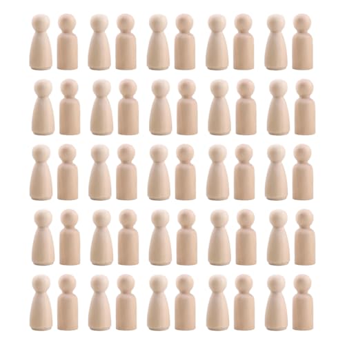 NYVOR Figuras de madera para pintar, 50 piezas de figuras de bricolaje para pintar, manualidades, decoración de tartas, conos de figuras, figuras de madera natural sin terminar, figuras familiares