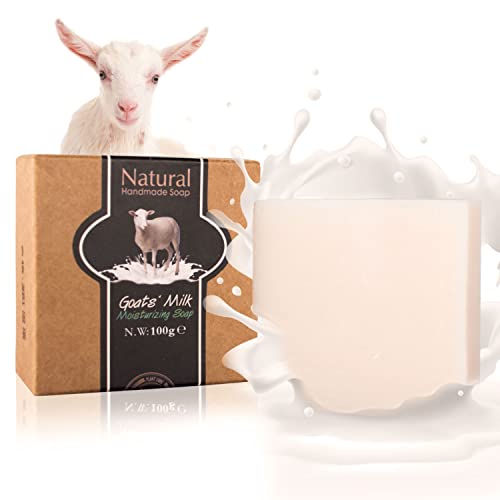 KERMEO Pastilla de Jabón con Leche de Cabra, Jabones Faciales, Minimiza Poros, Trata Acné, Espinillas, Hecho a Mano con Ingredientes Naturales 100g（3.5oz）