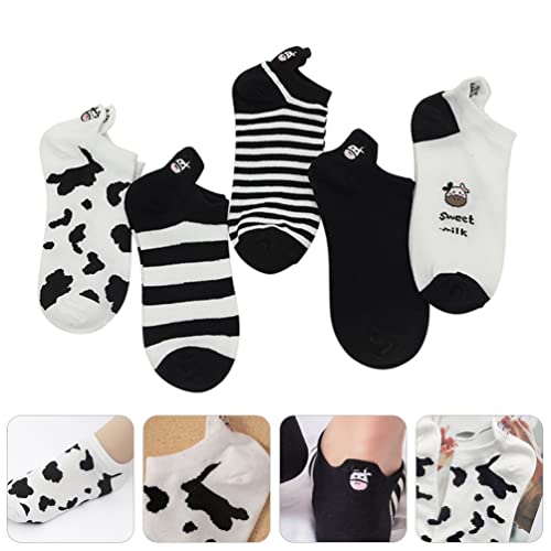 KESYOO 5 pares de meias de vaca femininas fofas meias curtas elegantes padrão de vaca meias de algod