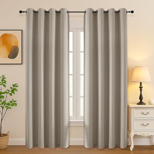 Image of Simplebrand Stone Room Darkening Curtains for Bedroom Living Room 84 Inch Length 2 Panels Set, Thermal Insulated Curtains & Drapes, Solid Grommet Noise Reducing Window Treatment, W50 x L84 Inch