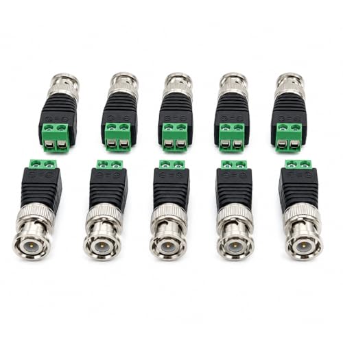 Image of WIRESLAB BNC Male Connector with Screw Terminal, Green, for CCTV Camera, DVR, NVR, Pack of 10