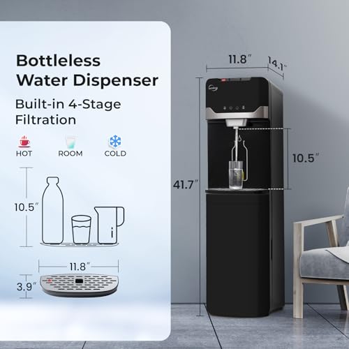 iSpring Bottleless Water Dispenser with Built-in 4-Stage Filtration, Hot/Cold/Room Temp, Self Cleaning, Stainless Steel, Model: DS4B - Thumbnail 3