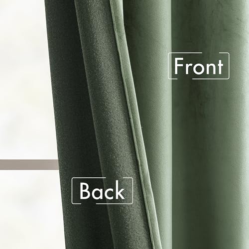 Image of MIULEE Sage Green Velvet Curtains 52x108 inches Luxury Blackout Curtains | Thermal Insulated, Super Soft Window Drapes for Bedroom Living Room, Rod Pocket & Back Tab