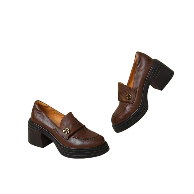 Scarpe Tacco Donna,Eleganti Mocassini in Pelle dallo Stile retrò Casual e Versatile