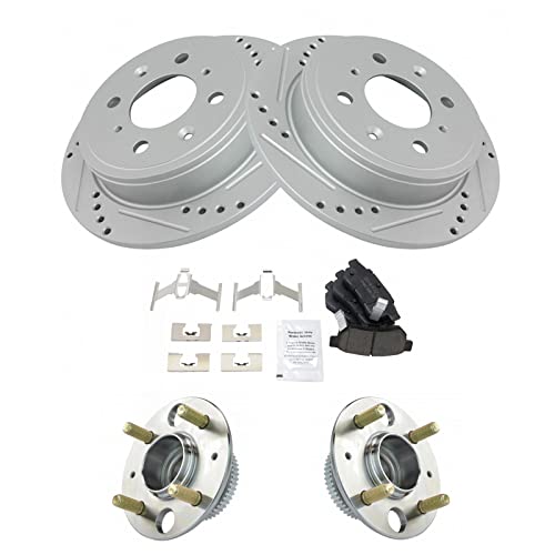 Image of TRQ Performance Rear Brake Pad and Rotor Set Ceramic Drilled Slotted Coated Wear Sensor Compatible with 1990-1994 Acura Integra