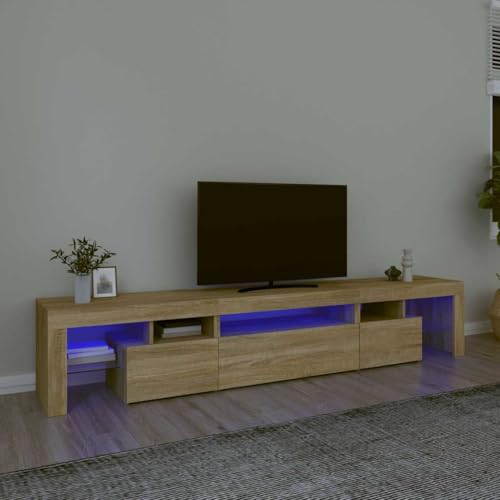 YNGBHFNOP Meuble TV Moderne avec Eclairage LED RGB, Bois d'Ingénierie Chêne Sonoma, 215 cm Largeur, Espace de Rangement Ample pour Salon et Salle de Séjour,...