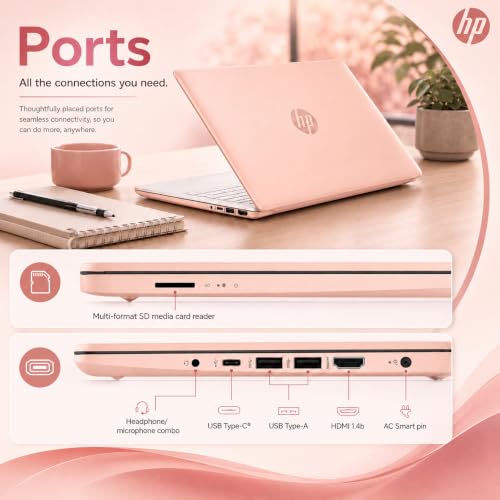 Image of HP Ultrabook Laptop, 8 GB RAM, Intel 4‑Core,1‑Year Microsoft 365, Fast Charge, WiFi 6, Win11 Home, No Mouse, Rose Gold