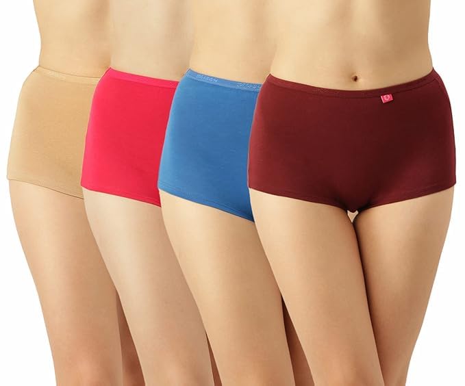 High Coverage Bamboo Micro Modal Spandex Boy Shorts Panties for Women with No Marks Waistband and StayFresh Treatment Pack of 4-image-2