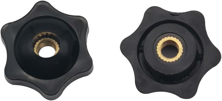 6-Star Knob 1/4 Inch Plastic Hexagon Head Thru Knobs M6 x 32 Brass Female Thread Clamping Nuts Screw On Knob Grip Knurled Handle Through Hole Set-Up 10 Pack (10, M6)