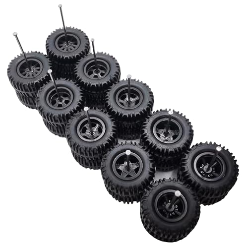 10 Set 1/64 Off Road Wheels, 1:64 Scale Wheels and Tires Set Large Trucks Off-Road Modified Tire with 5 Styles Rims(Tire Diameter 0.68in/17.2mm) (Black)