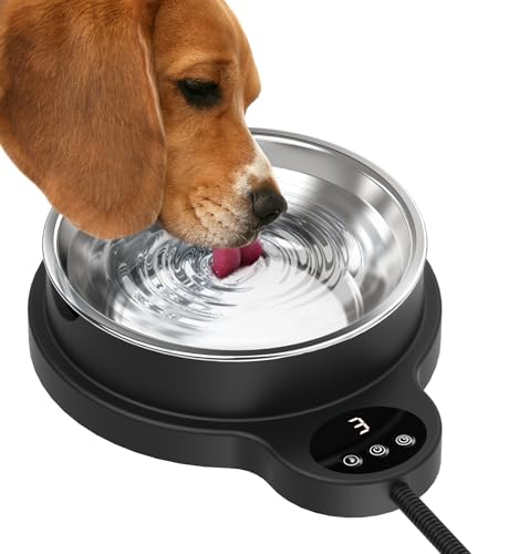 Heated Water Bowl for Dog & Cat, 3 Temperature Settings & 12H Timer, Outdoor Heated Pet Bowl with BPA-Free and 50oz Removable Stainless Steel Bowl, Anti-Chew Cord, for Chickens, Ducks, Birds