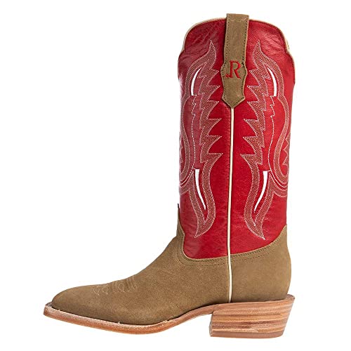 Mens R Watson Sand Roughout 13 Cherry Red Cowhide Top Square Toe Cowboy Boots3