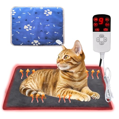 Tappeto Riscaldante per Gatti,Coperta Termica per Cani e Gatti,Coperta Riscaldante Elettrica Animale con 9 Livelli Temperatura e 12 Marce Regolabile Timer,Lavabile,Morbida Neonati/Cuccioli(M,45*45cm)