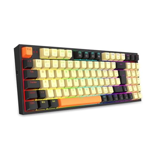 Teclado Gamer Redragon Kitava, Mecãnico, RGB, ABNT2, c/cabo 1,5m, Switch Bown - Preto, Bege e Laranja