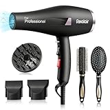 Realair Salon Hair Dryer, Professional Blow Dryer AC Motor Fast Drying with 2 Speed, 3 Heat Setting, Cool Button, with Diffuser, Nozzle, Concentrator Comb for Curly & Straight Hair