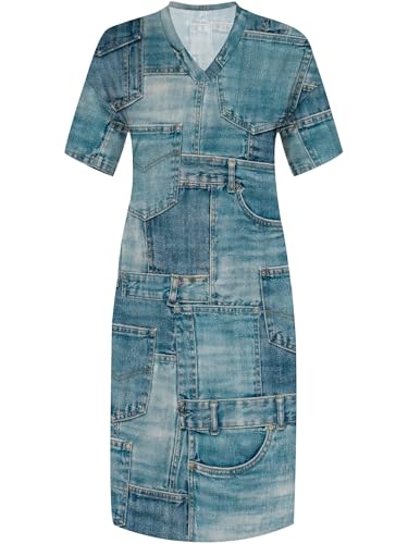 Image of SUZONANA Plus Size Denim Print Maxi Dresses for Women Casual V Neck Short Sleeve with Pockets Soft Jean Look Dress XL-6XL