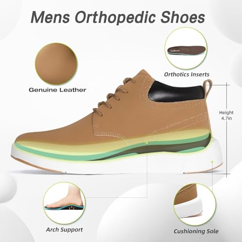 OrthoComfoot Men's Orthopedic Leather Ankle Boots: Comfortable Casual Arch Support Plantar Fasciitis Walking Shoes, Orthotic Flat Feet Tennis Work Sneakers for Foot and Heel Pain Relief2