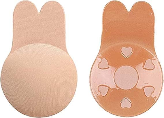 Breast Lift Cover Bra - Silicone Pasties Invisible Adhesive Bra, Reusable Lifting Bra Cups Nipple Cover for Women Strapless Wire Free Padded (Beige) (1 Pair)-image-43