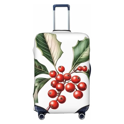 Christmas Holly Leaf Elastic Travel Luggage Cover, Washable Spandex Suitcase Protector, Anti-Scratch Fits 18-32 Inch