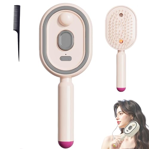 Electric Steam Brush for Hair Rechargeable Steam Hair Straightener with Water Spray & Red Light Therapy Anti-Frizz Detangling Misting Brush for Long & Short Hair USB Portable Home Spa (Pink)