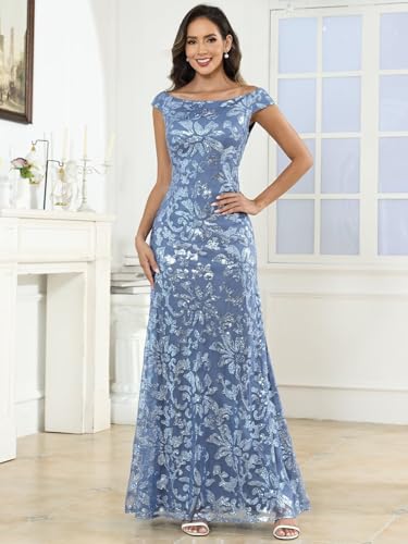 OFEYCHUN Mother of The Bride Dresses Sequin Cap Sleeves Formal Evening Dress for Women3