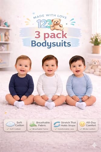 Image of 123 Bear Baby 3-Pack Soft Cotton Spandex bodysuits