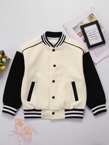 JEATHA Kids Girls Varsity Bomber Jacket Lightweight Button-Down Coat Long Sleeve Baseball Sweatshirts3
