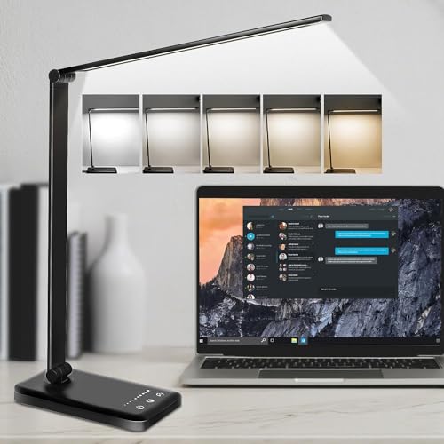 Nestling Lampada da Scrivania LED, Protezione Gli Occhi Luce Scrivania Touch Control Pieghevole per Studio, con Tempismo, Porta di Ricarica USB, 10 Livelli di Luminosità 5 Modalità di illuminazione